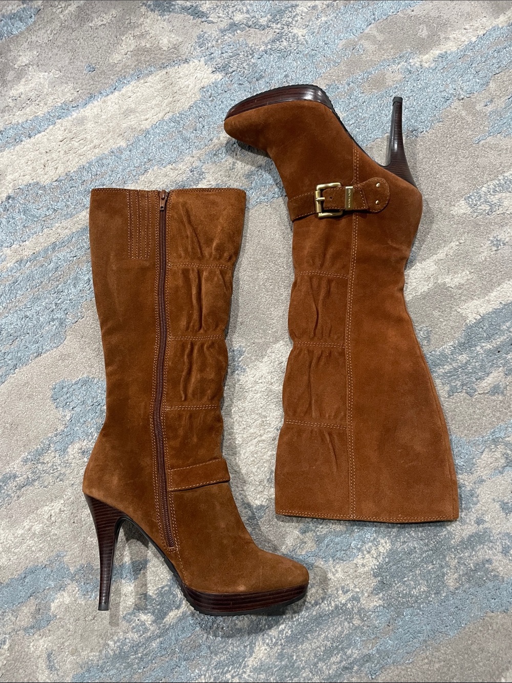 Michael Kors Cognac Suede Leather Knee-High Boots Size 8 - Picture 3 of 15